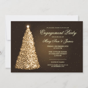 Elegant Christmas Engagement Party Gold Invitation