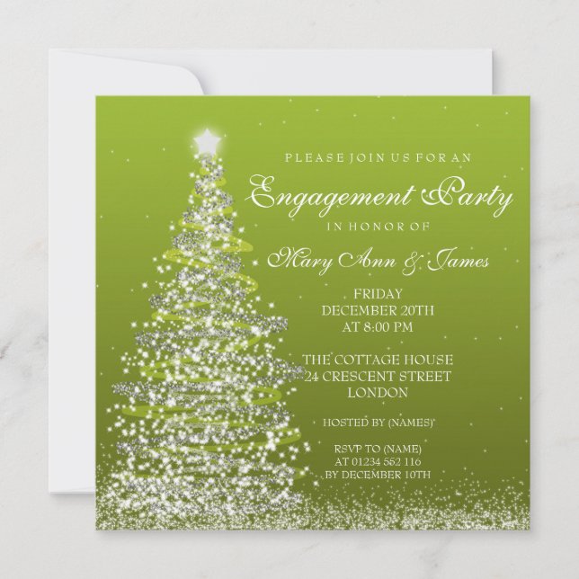 Elegant Christmas Engagement Party Green Invitation (Front)