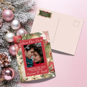 Elegant Christmas Eve Romantic Photo Wedding Announcement Postcard