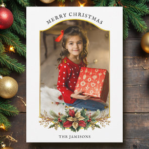 Elegant Christmas Floral Arched Photo Holiday Card