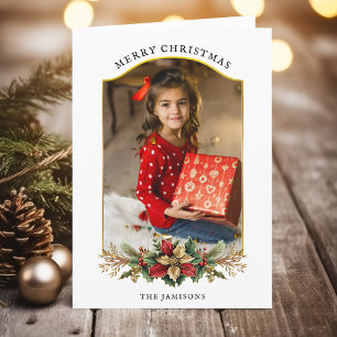 Elegant Christmas Floral Arched Photo Holiday Card