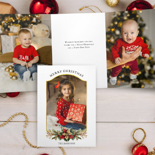 Elegant Christmas Floral Arched Photo Tri-Fold Card