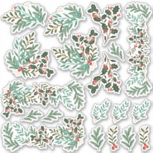 Elegant Christmas Floral Berries Vinyl Stickers