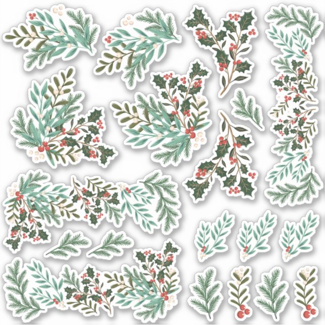 Elegant Christmas Floral Berries Vinyl Stickers (Front)