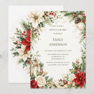 Elegant Christmas Floral Brunch & Bubbly Invitation
