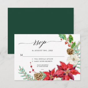 Elegant Christmas Floral Burgundy Red Foliage RSVP Invitation