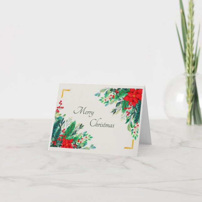 Elegant Christmas floral custom Holiday Card (Front)