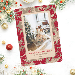 Elegant Christmas Floral Custom Photo  Holiday Card