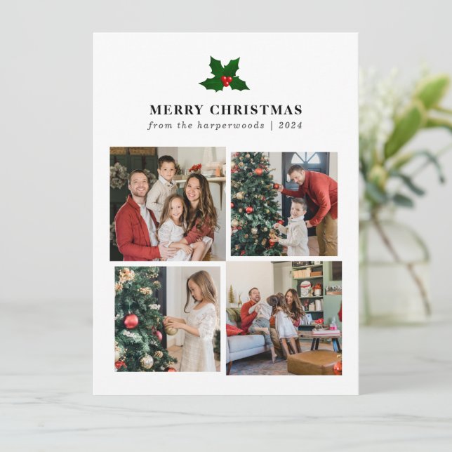 Elegant Christmas Floral Family Photo Collage Holiday Card (Standing Front)