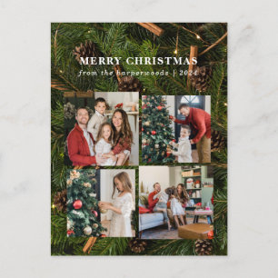 Elegant Christmas Floral Family Photo Collage Holiday Postcard