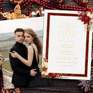 Elegant Christmas Floral Foil Save the Date
