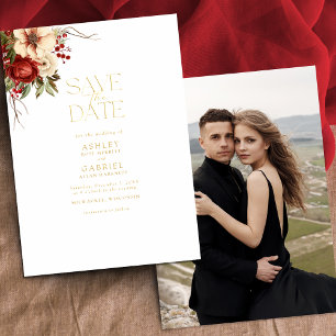 Elegant Christmas Floral Foil Save the Date