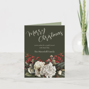 Elegant Christmas Floral Green Folded Holiday Card