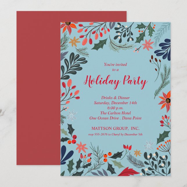 Elegant Christmas Floral Holiday Invitation (Front/Back)