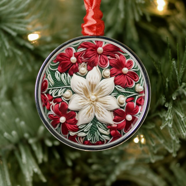 Elegant Christmas Floral Holidays Faux Embroidered Metal Tree Decoration (Tree)