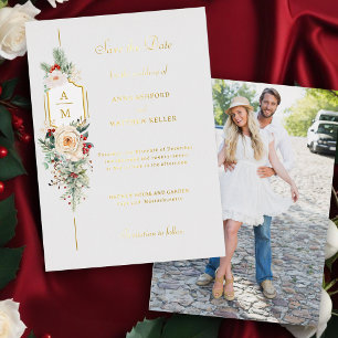 Elegant Christmas Floral Monogram Save the Date