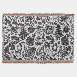 Elegant Christmas floral ornament pattern design Throw Blanket