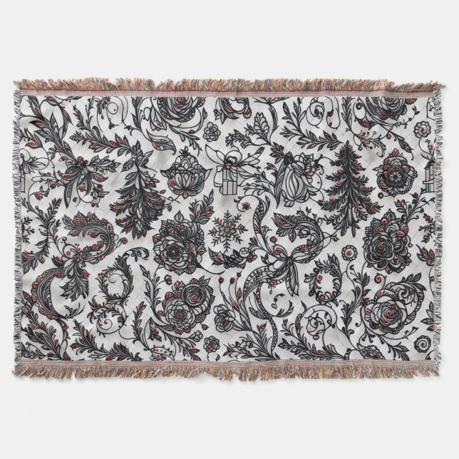Elegant Christmas floral ornament pattern design Throw Blanket (Front)