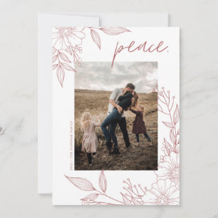 Elegant Christmas Floral Peace Blush Photo Holiday Card