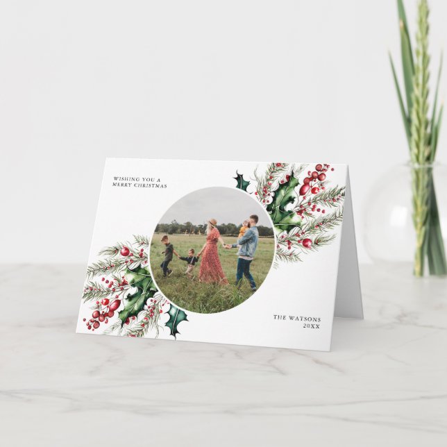 Elegant Christmas Floral Photo Holiday Card (Front)