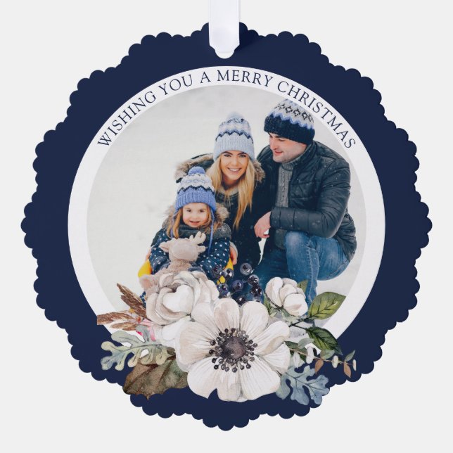 Elegant Christmas floral Photo Paper Ornament Card (Front)