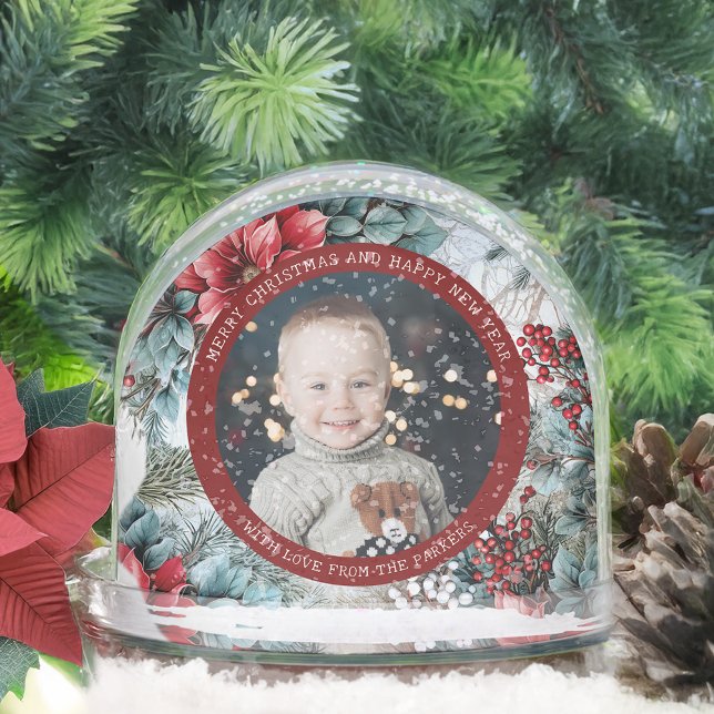 Elegant Christmas Floral Photo Snow Globe (Creator Uploaded)