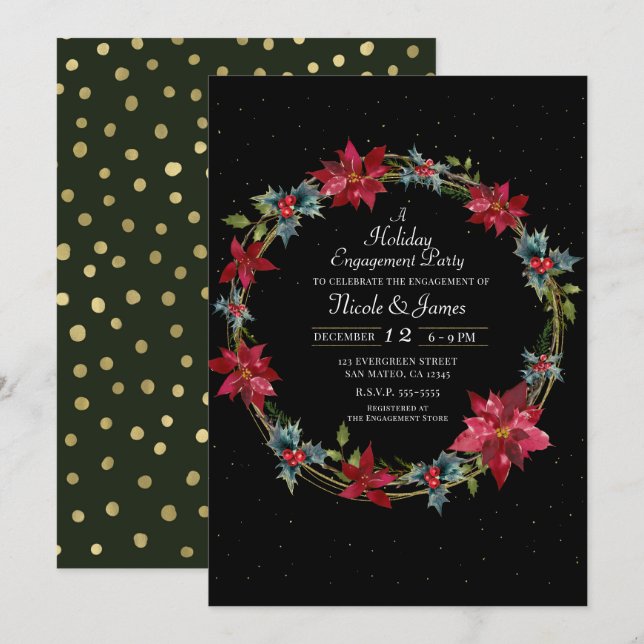 Elegant Christmas Floral Poinsettia Holiday Party Invitation (Front/Back)