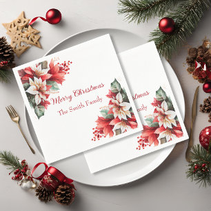 Elegant Christmas Floral Poinsettia Paper Napkins