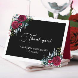 Elegant Christmas Floral Rose Holiday Wedding Thank You Card