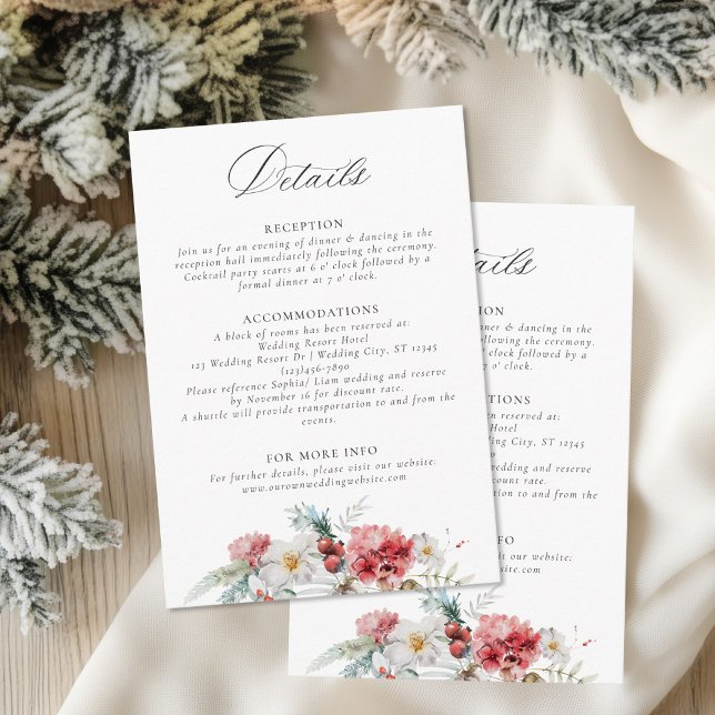 Elegant Christmas Floral Winter Wedding Details Enclosure Card (Creator Uploaded)