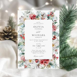 Elegant Christmas Floral Winter Wedding Invitation