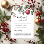 Elegant Christmas Floral Winter Wedding RSVP Card<br><div class="desc">Rustic winter wedding rsvp cards featuring a simple white background,  festive watercolor florals & foliage,  xmas red & gold baubles,  and a elegant text template that is easy to personalise.</div>