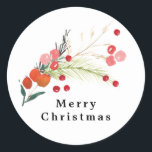 Elegant Christmas Florals Holiday Classic Round Sticker<br><div class="desc">_____________________________ ***this design is part of a christmas holiday collection*** Step into a world of timeless holiday charm with my "Festive Flora: Christmas Splendour Poinsettia Delight" collection. 🌸🎄 Embrace the magic of the season with a captivating blend of florals, lush green pine leaves, dainty red berries, and the enchanting hues...</div>