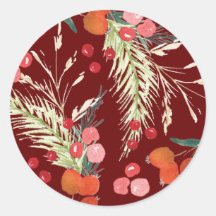 Elegant Christmas Florals Holiday Classic Round Sticker