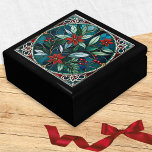 Elegant Christmas Flowers Berries Leaves Red Green Gift Box<br><div class="desc">A gift box featuring a decorative ceramic tile with a Christmas design of seasonal leaves,  red flowers and berries,  with a faux metallic framed effect. With botanical charm inspired by the craft of traditional stained glass,  this box makes a delightful festive accessory for the home.</div>