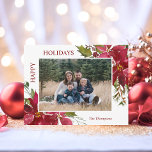 Elegant Christmas Flowers Happy Holidays Family Postcard<br><div class="desc">Lovely family card with hand painted watercolor poinsettia bouquet flowers and holly in green and deep berry red colours. Easy to edit card by adding your family Photo / picture and text. HAPPY HOLIDAYS - can be changed to MERRY CHRISTMAS. Makes great cards to send to family and friends during...</div>