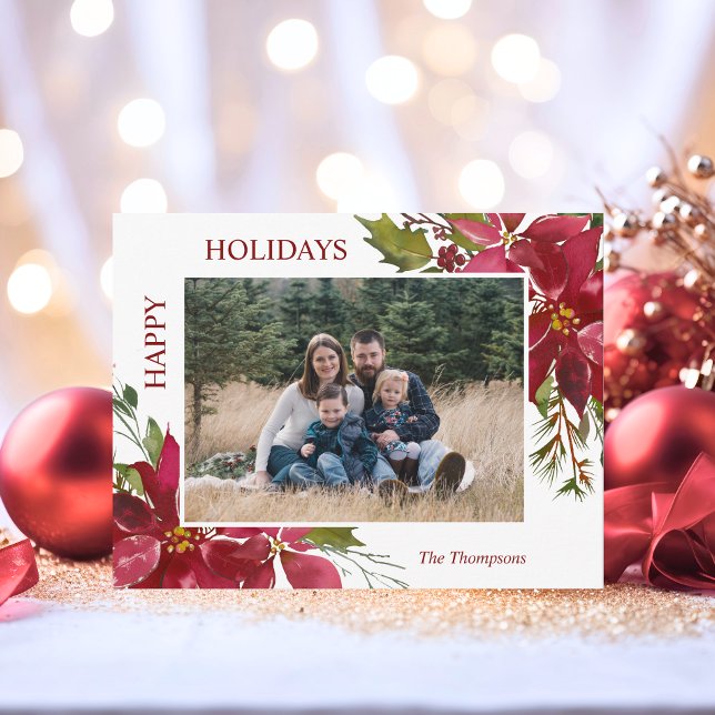 Elegant Christmas Flowers Happy Holidays Family Postcard (Elegant Christmas Flowers Happy Holidays Family Postcard)