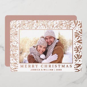 Elegant Christmas Foliage 2 Photo Rose Gold Foil Holiday Card