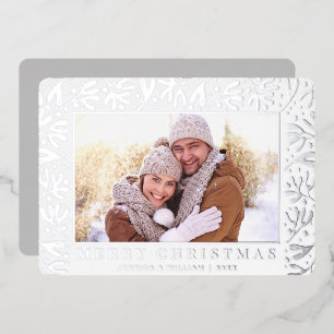 Elegant Christmas Foliage 2 Photo Silver Foil Holiday Card