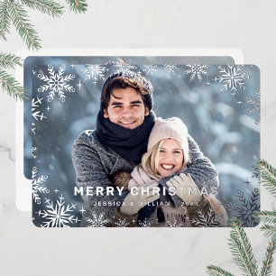 Elegant Christmas Foliage 2 Photo Silver Foil Holiday Card