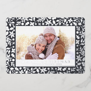 Elegant Christmas Foliage 2 Photo Silver Foil Holiday Card