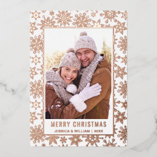 Elegant Christmas Foliage Photo Rose Gold Foil Holiday Card