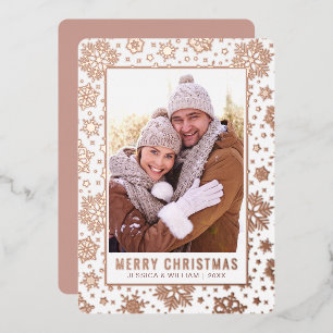 Elegant Christmas Foliage Photo Rose Gold Foil Holiday Card