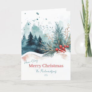 Elegant Christmas Forest Watercolor Holiday Card