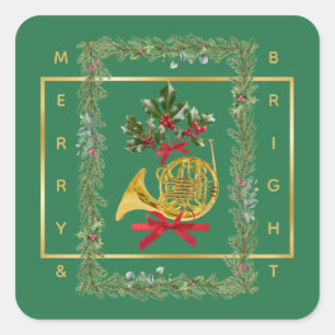 Elegant Christmas Garland Green Square Sticker
