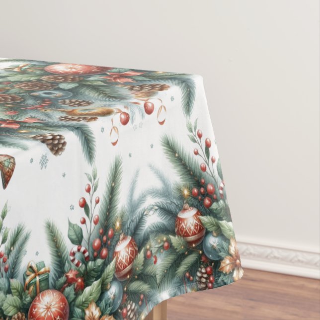 Elegant Christmas Garland Greenery on White  Tablecloth (In Situ)