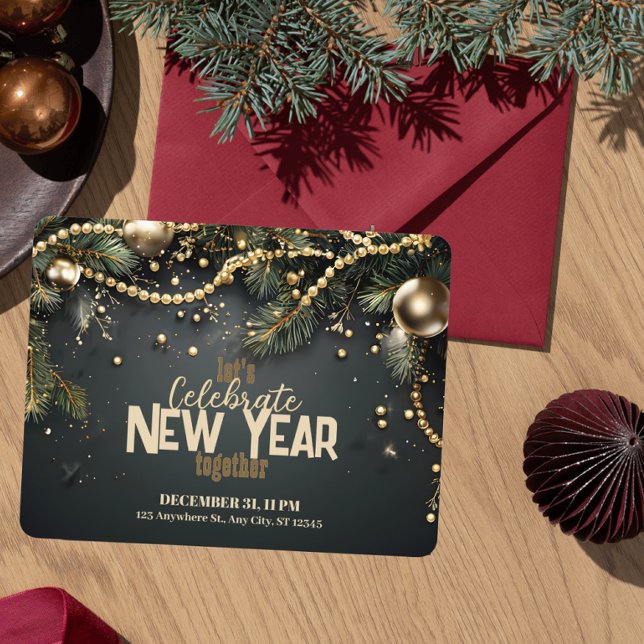 Elegant Christmas Garland Luxurious New Year Invitation (Creator Uploaded)