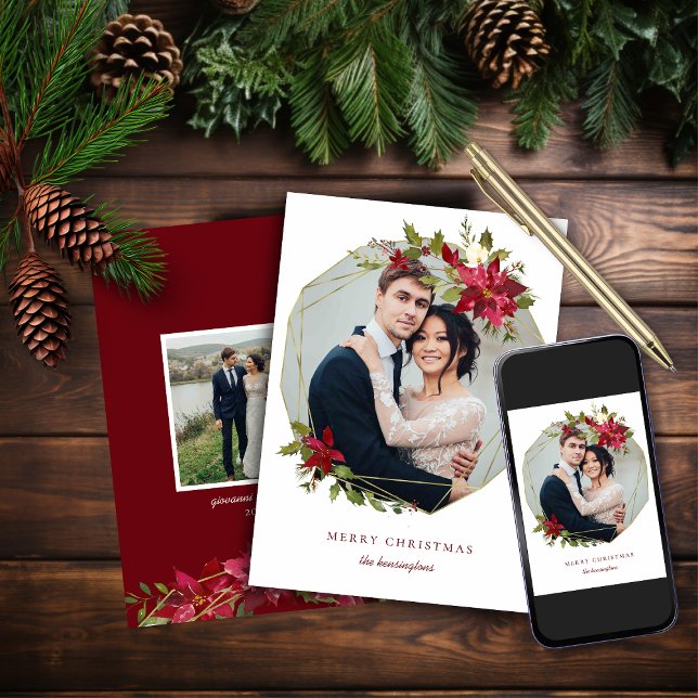 Elegant Christmas Geometric Wreath Holiday Photo (Elegant Christmas Geometric Wreath Holiday Photo Card)