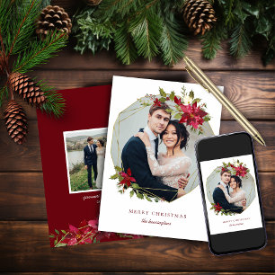 Elegant Christmas Geometric Wreath Holiday Photo Card