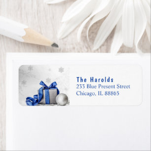 Elegant Christmas Gift Box with Blue Ribbon